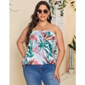 Shein Floral Tube Top with Elastic Waist Size: 2XL